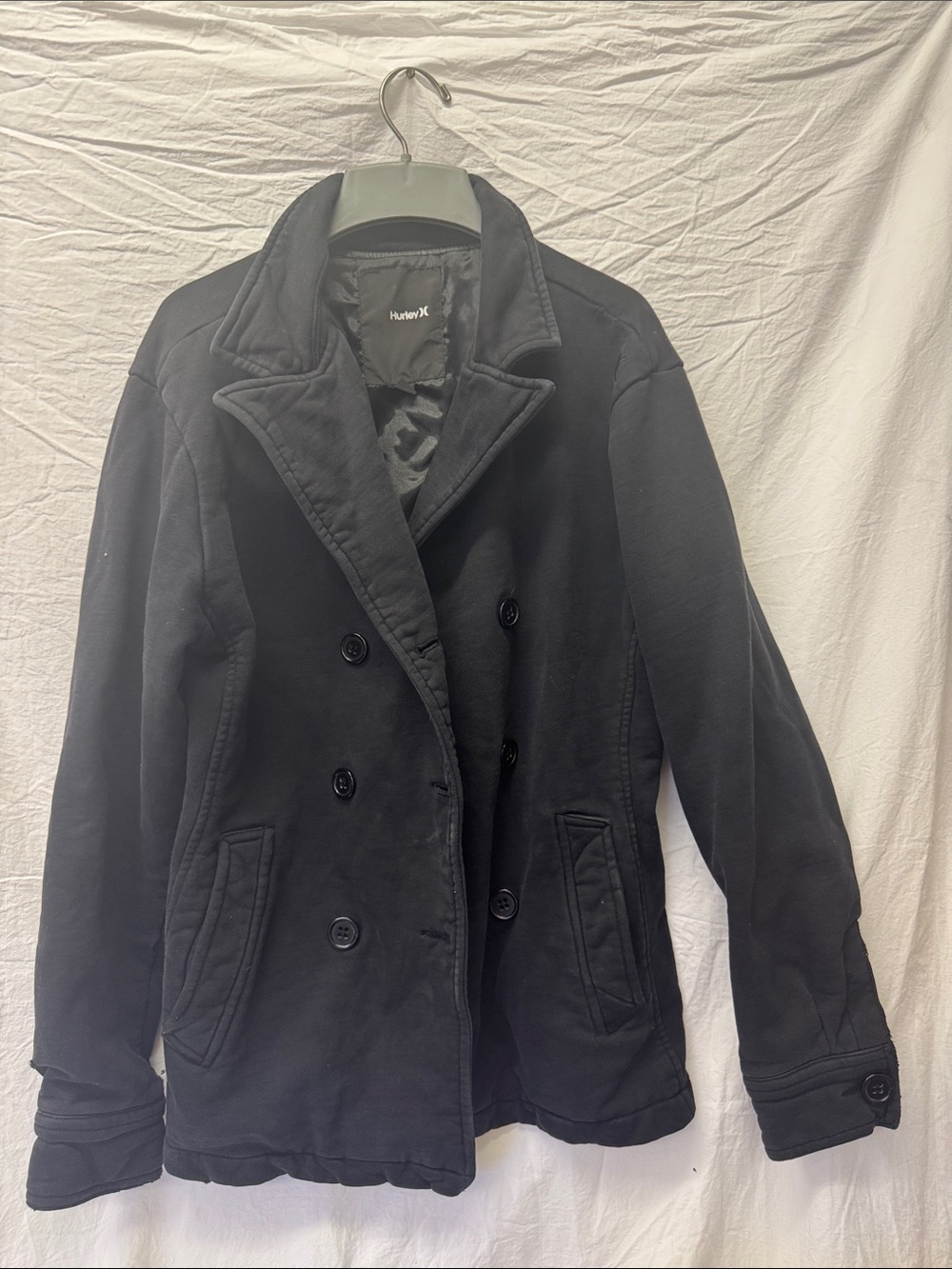 Hurley Black Double-Breasted Wool-Blend Peacoat